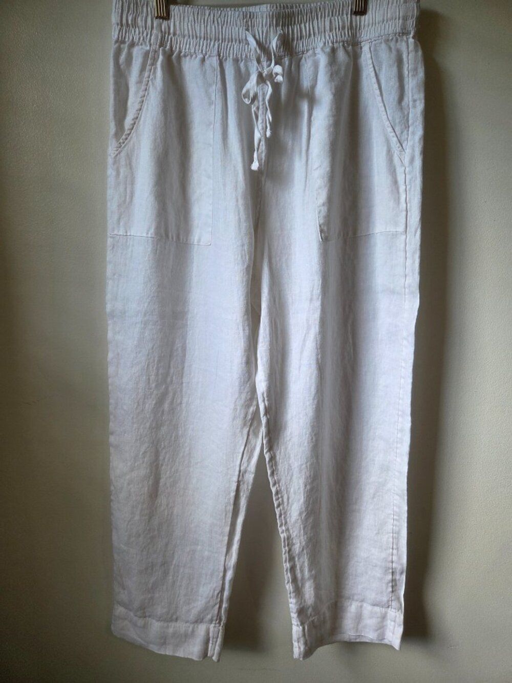 EUC SIGRID OLSEN WHITE 100% LINEN BEACH PANTS SIZE L WOMENS